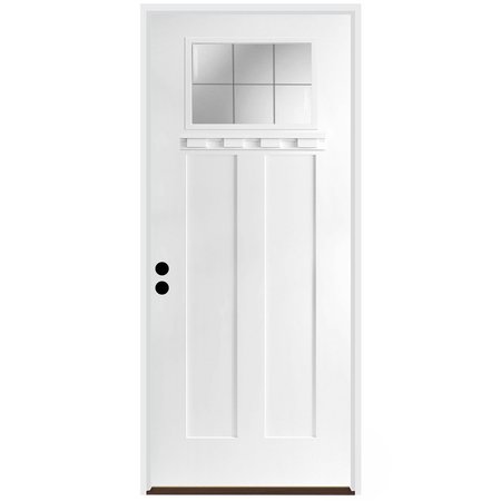 CODEL DOORS 36" x 96" Primed White Shaker Exterior Fiberglass Door 3080RHISPSFHFLS300P691615B
